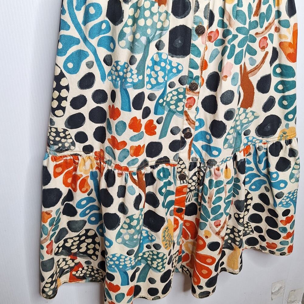 Farm Rio Mushroom Forest Canvas Dress Small Whimsy Floral Colorful Puff Sleeve - Picture 9 of 14